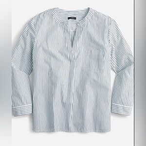 J. Crew V-neck Poplin Cotton Popover Striped Casual Shirt - L